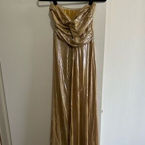 NWOT GOLD CHAMPAGNE MAXI LONG FORMAL WEDDING BRIDESMAID PROM STRAPLESS DRESS